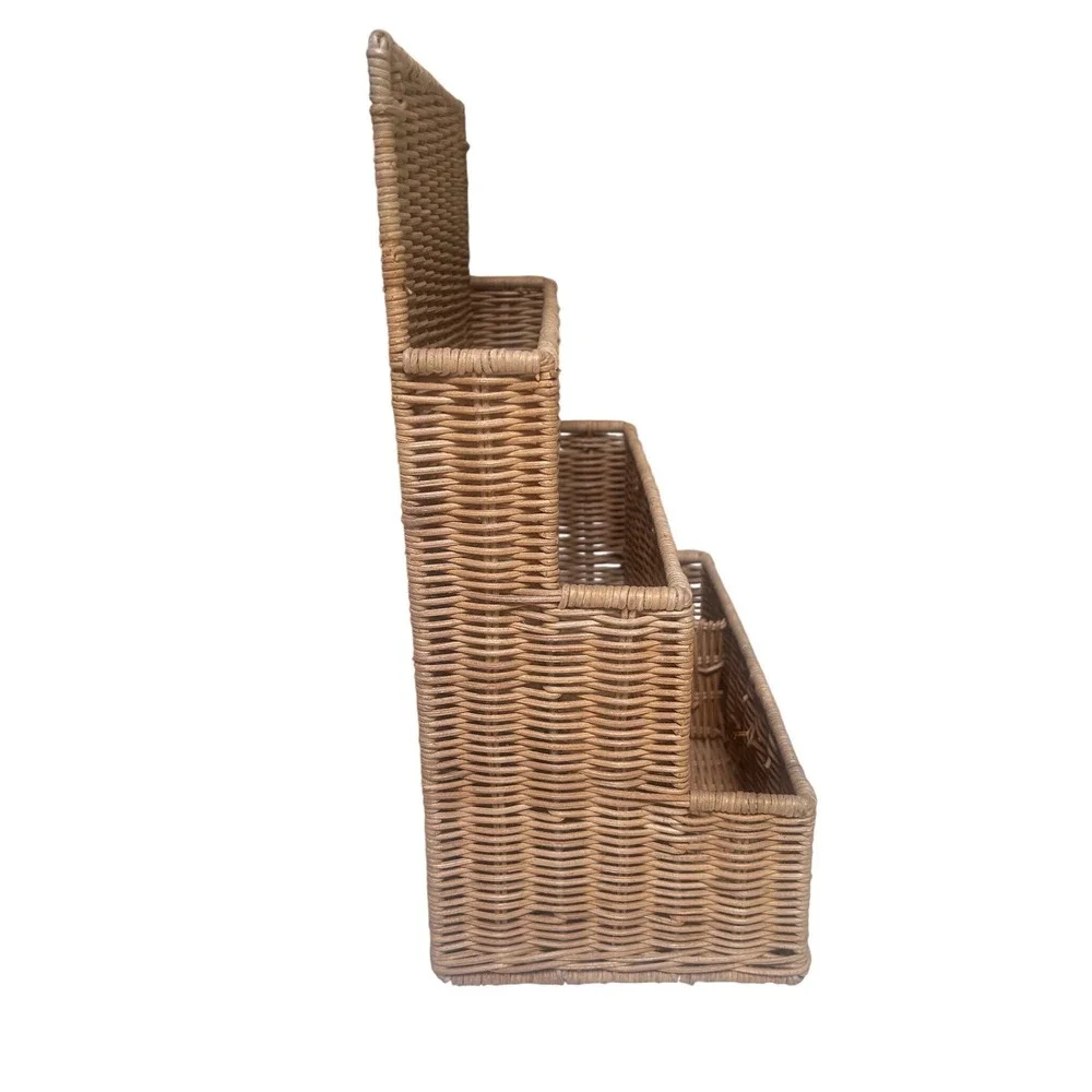 Woven Wicker Wall Hanging Mail Organizer 3 Tier Tiered Desk Sorter Boho Brown
